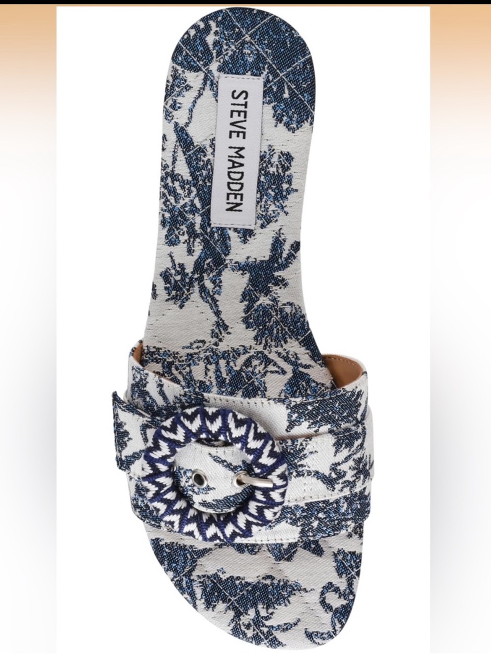 Steve Madden Summer Cottagecore Merla Navy Toile Buckle Slide Sandals Sz 9